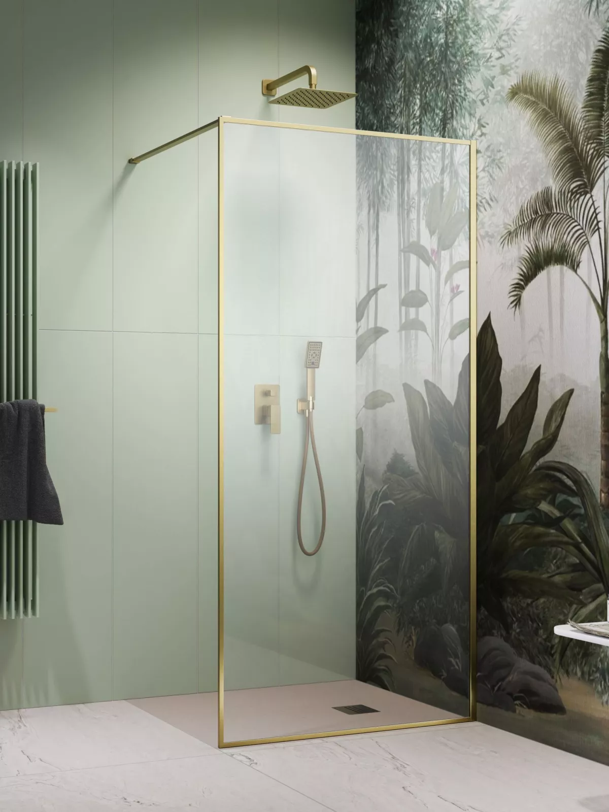 Modo F II Brushed Gold Walk-in szálcsiszolt arany zuhanyfal (a képen jobbos zuhanyfal látható)