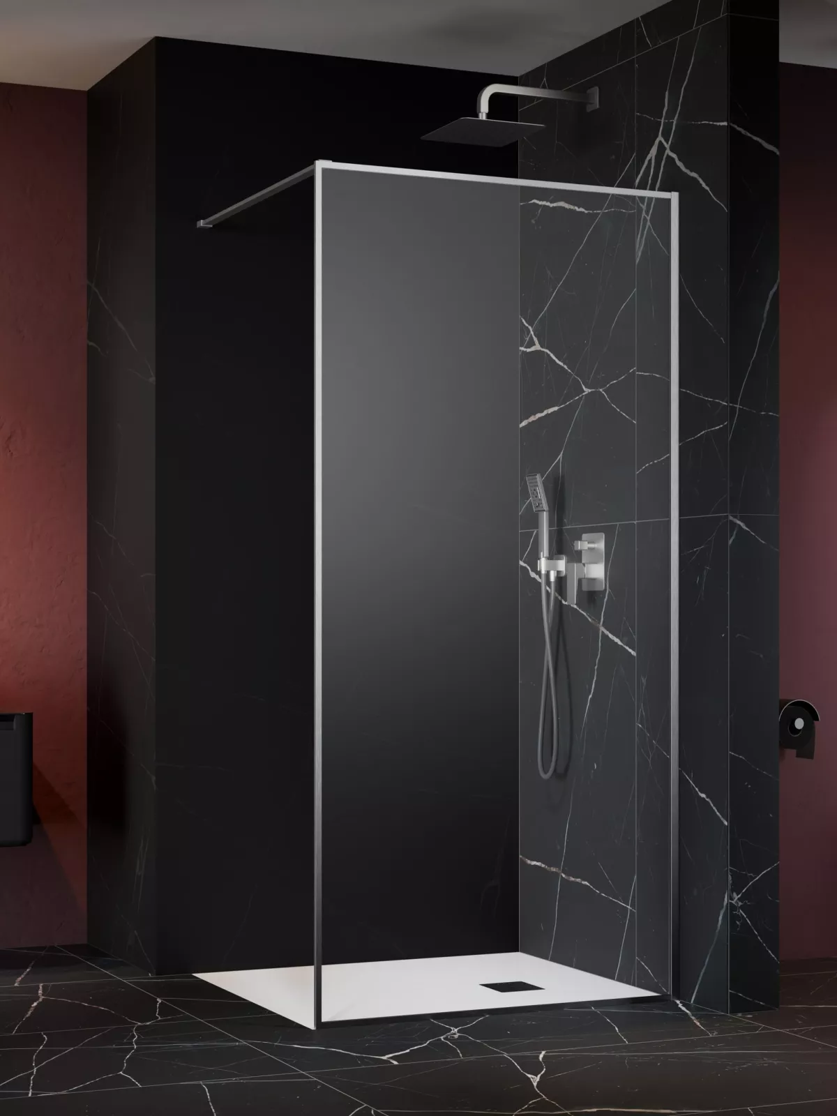Modo F II Brushed Nickel Walk-in szálcsiszolt króm zuhanyfal (a képen jobbos zuhanyfal látható)