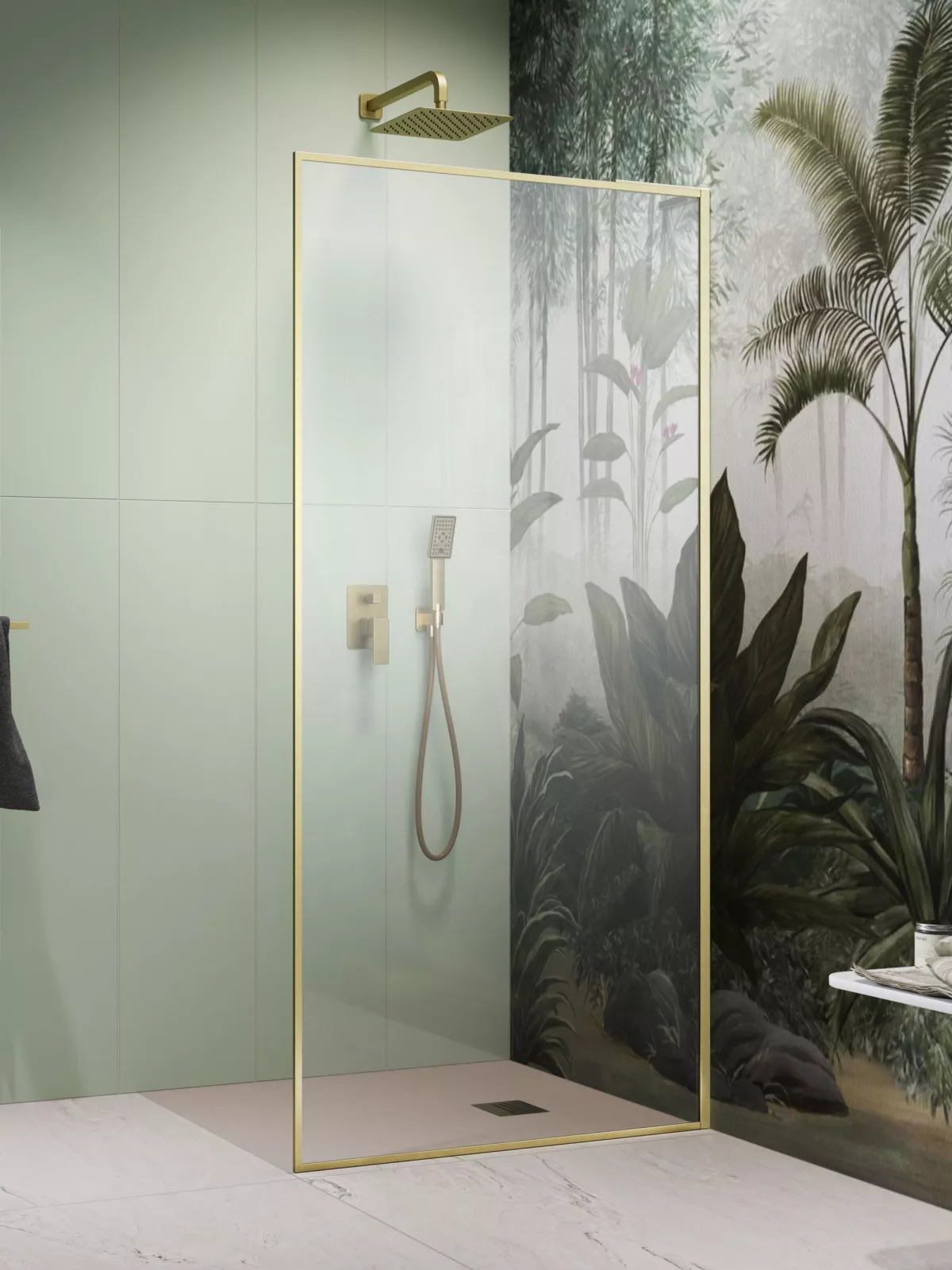 Modo F SL II Brushed Gold Walk-in szálcsiszolt arany zuhanyfal (a képen jobbos zuhanyfal látható)