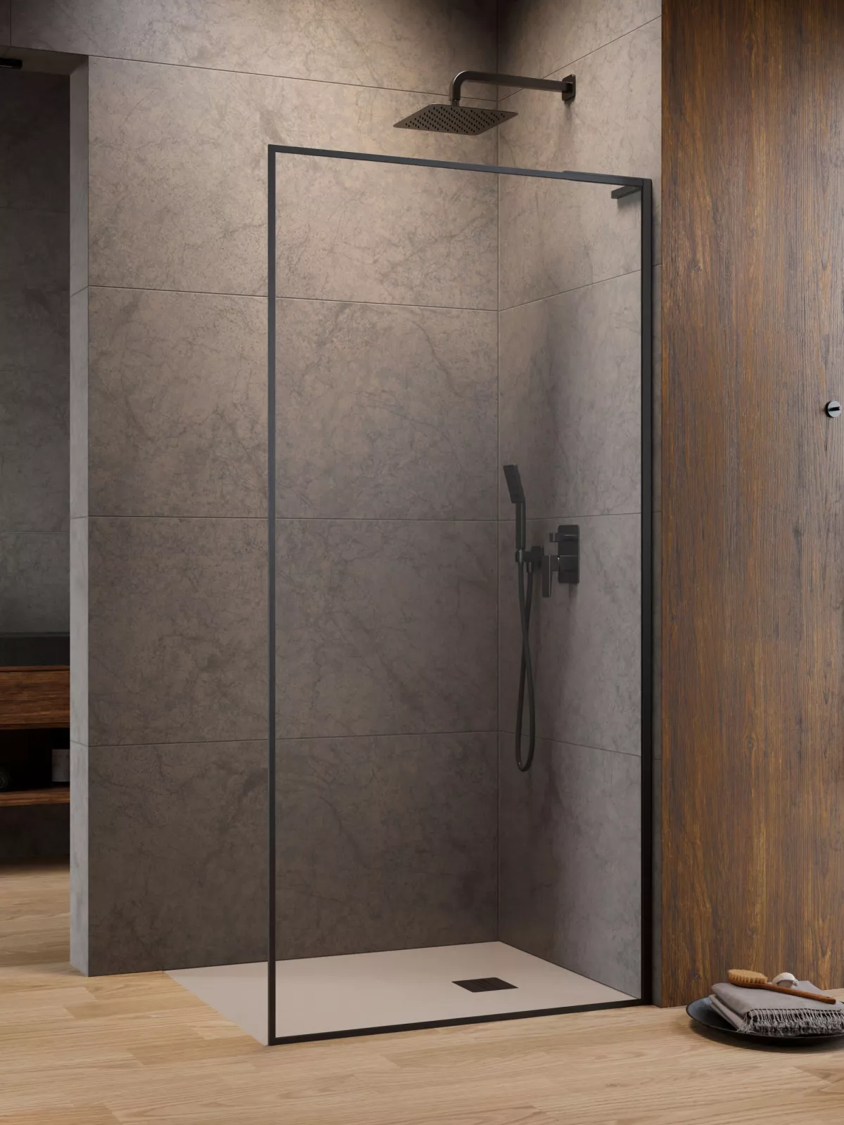 Modo F SL II Brushed GunMetal Walk-in szálcsiszolt fegyvermetál zuhanyfal (a képen jobbos zuhanyfal látható)