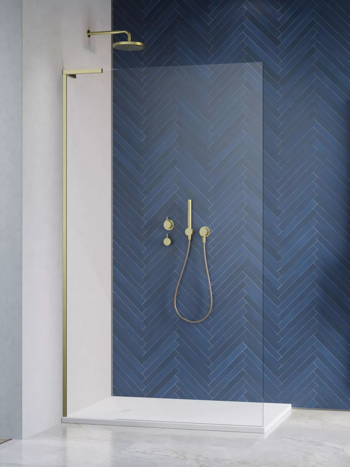 Modo SL II Brushed Gold Walk-in szálcsiszolt arany zuhanyfal (a képen balos zuhanyfal látható)