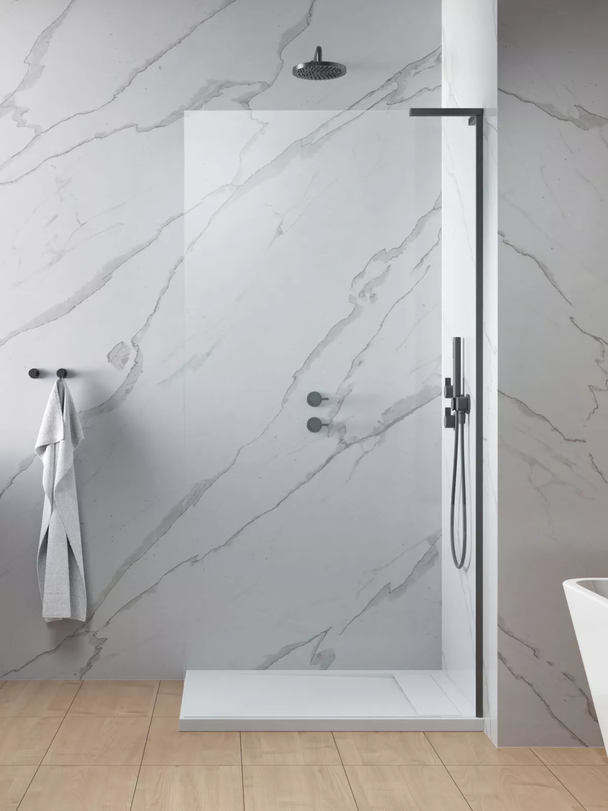 Modo SL II Brushed Gunmetal Walk-in szálcsiszolt fegyvermetál zuhanyfal (a képen jobbos zuhanyfal látható)