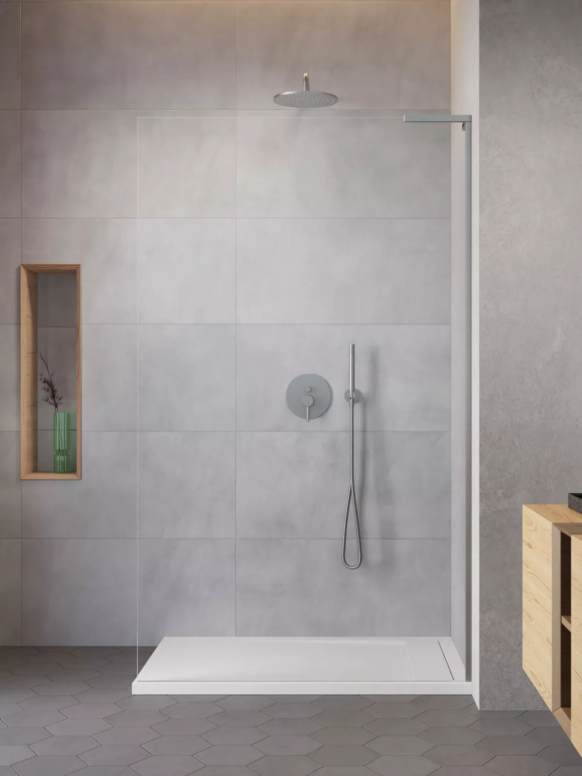 Modo SL II Brushed Nickel Walk-in szálcsiszolt króm zuhanyfal (a képen jobbos zuhanyfal látható)