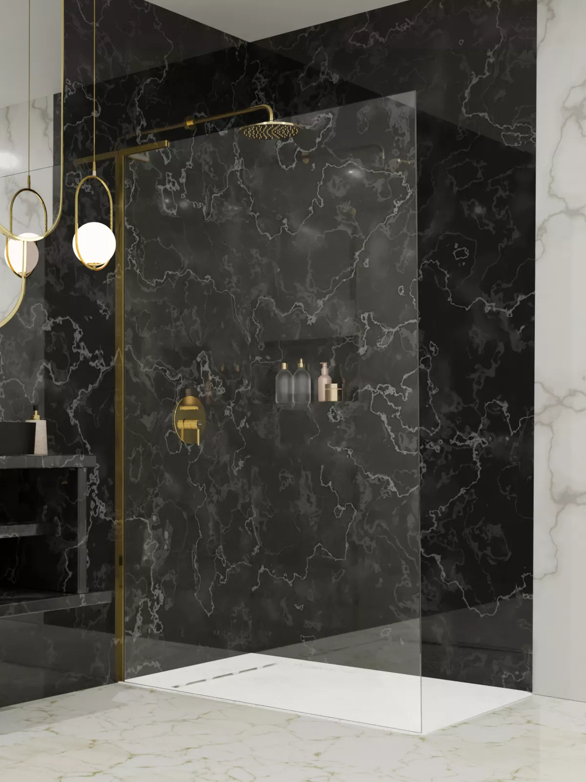 Modo SL II Gold Walk-in arany zuhanyfal (a képen balos zuhanyfal látható)