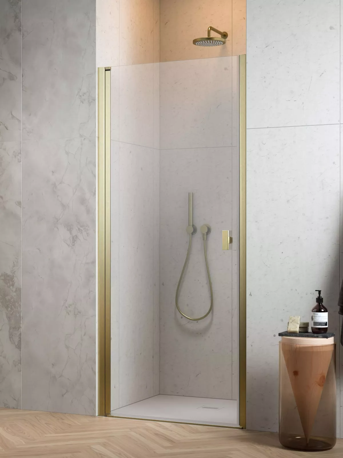 Nes Brushed Gold DWJ I szálcsiszolt arany zuhanyajtó (a képen balos zuhanyajtó látható)
