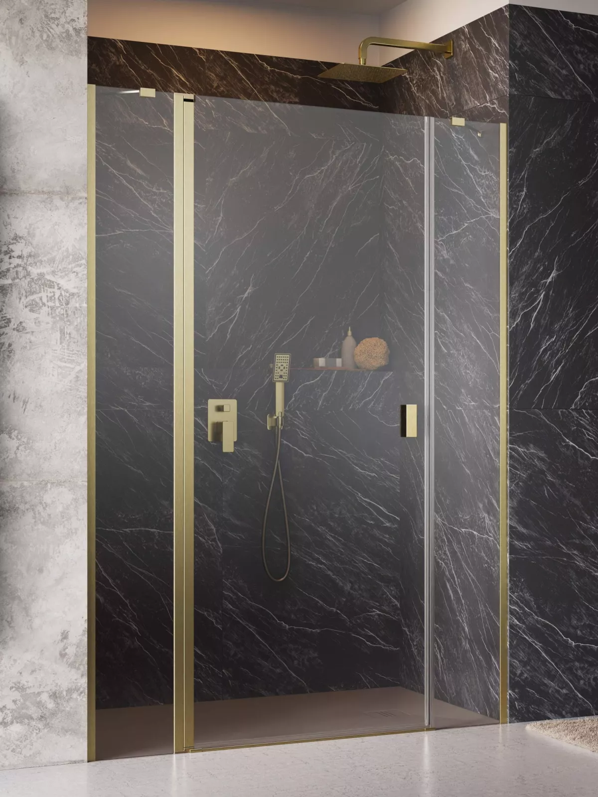 Nes Brushed Gold DWJS szálcsiszolt arany zuhanyajtó (a képen balos zuhanyajtó látható)