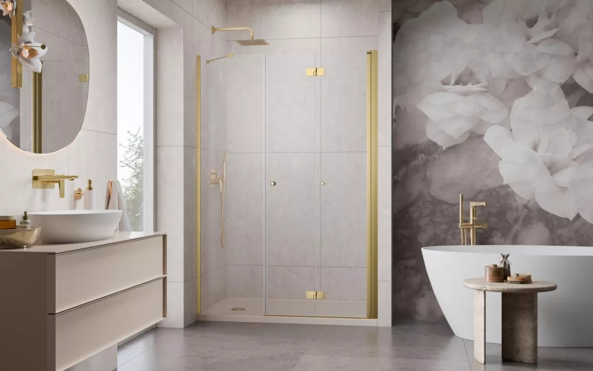 Nes Brushed Gold DWS B szálcsiszolt arany zuhanyajtó enteriőr (a képen jobbos zuhanyajtó látható)