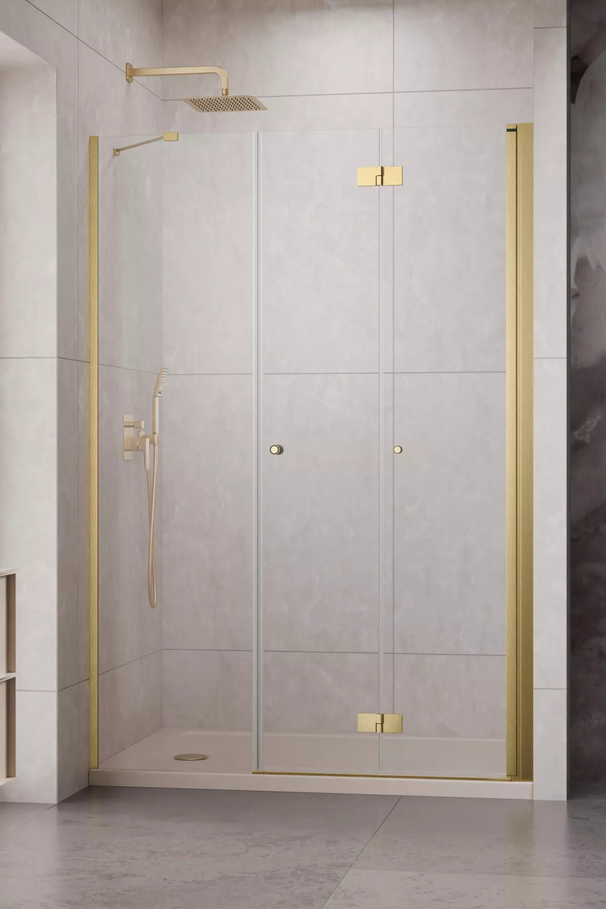 Nes Brushed Gold DWS B szálcsiszolt arany zuhanyajtó (a képen jobbos zuhanyajtó látható)