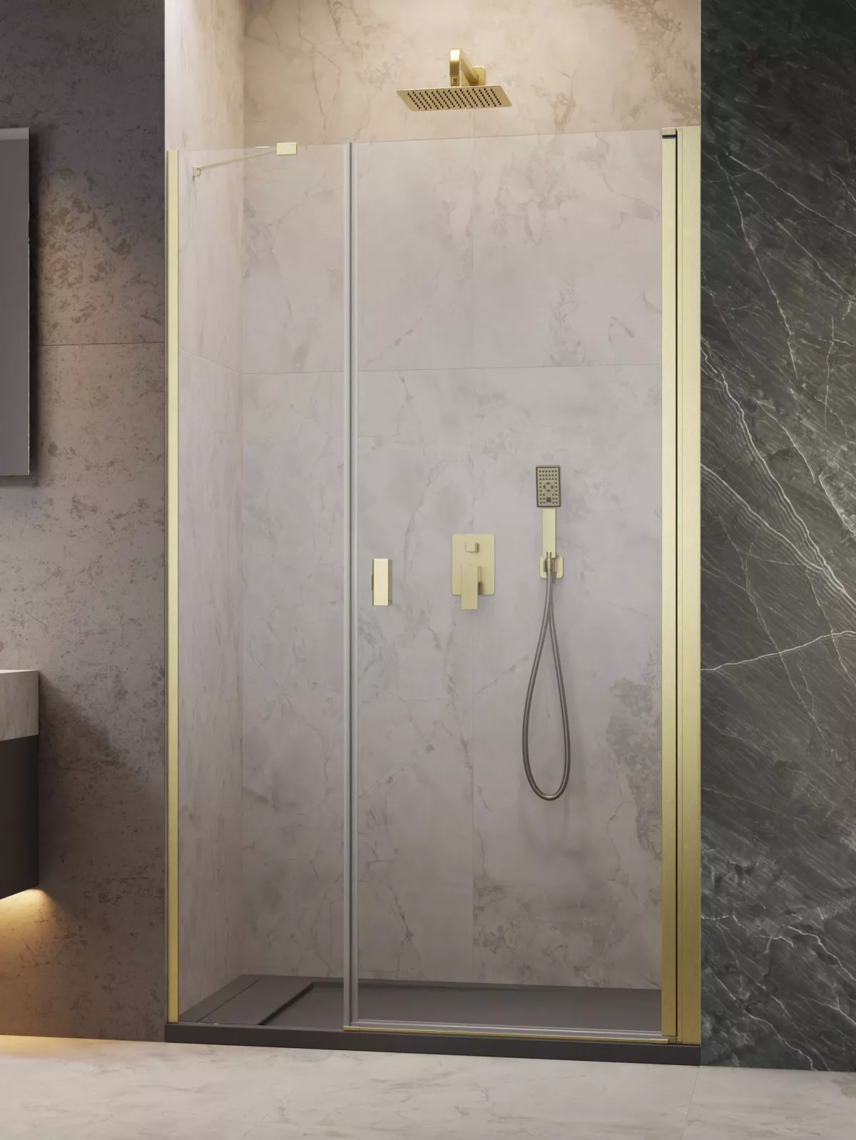 Nes Brushed Gold DWS szálcsiszolt arany zuhanyajtó (a képen jobbos zuhanyajtó látható)