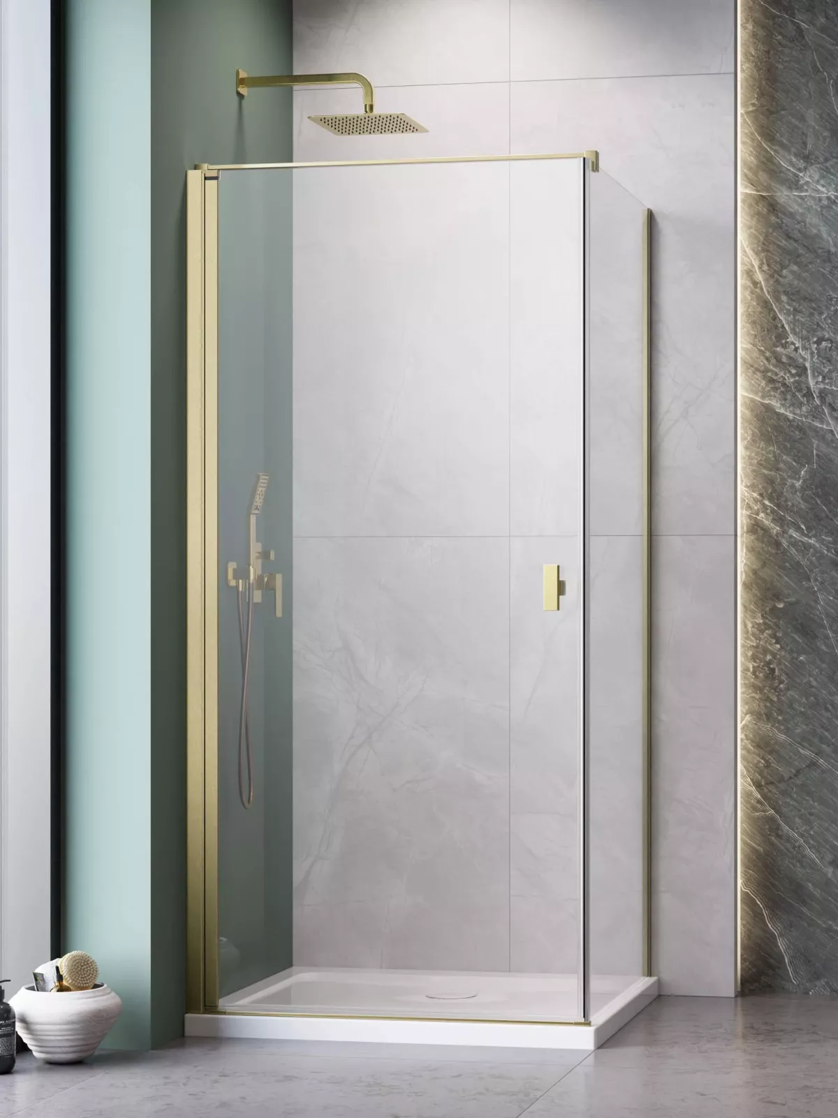 Nes Brushed Gold KDJ I szálcsiszolt arany zuhanykabin (a képen balos zuhanykabin látható)