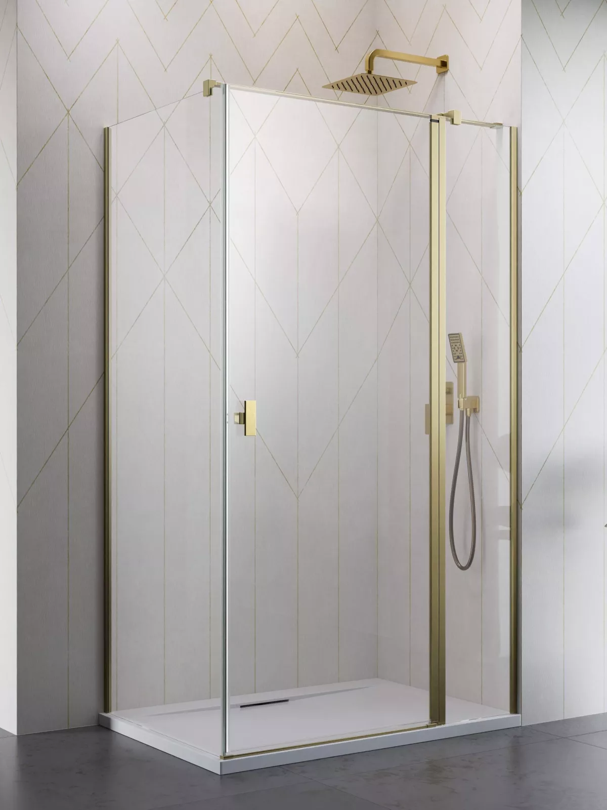 Nes Brushed Gold KDJ II szálcsiszolt arany zuhanykabin (a képen jobbos zuhanykabin látható)