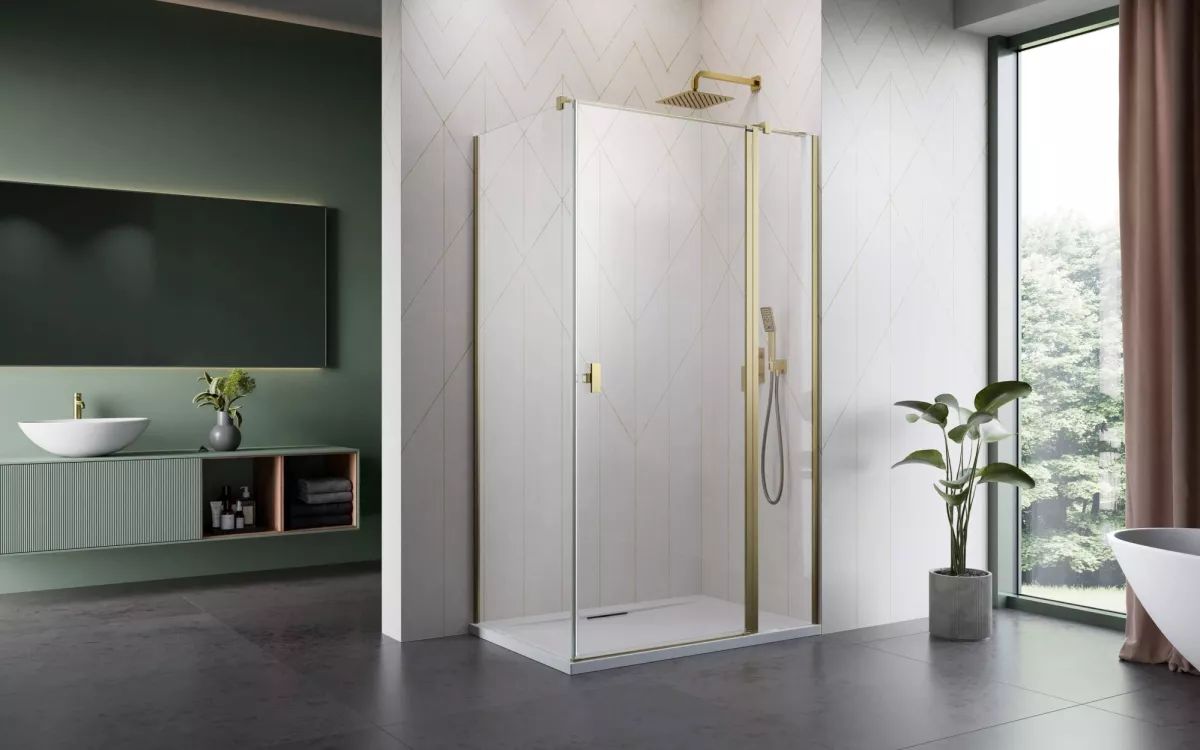 Nes Brushed Gold KDJ II szálcsiszolt arany zuhanykabin enteriőr (a képen jobbos zuhanykabin látható)