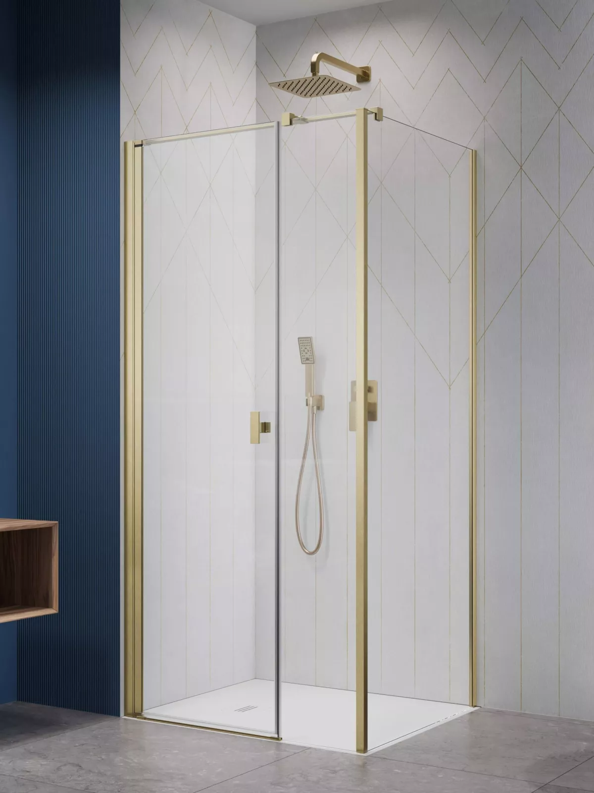 Nes Brushed Gold KDS I szálcsiszolt arany zuhanykabin (a képen balos zuhanykabin látható)