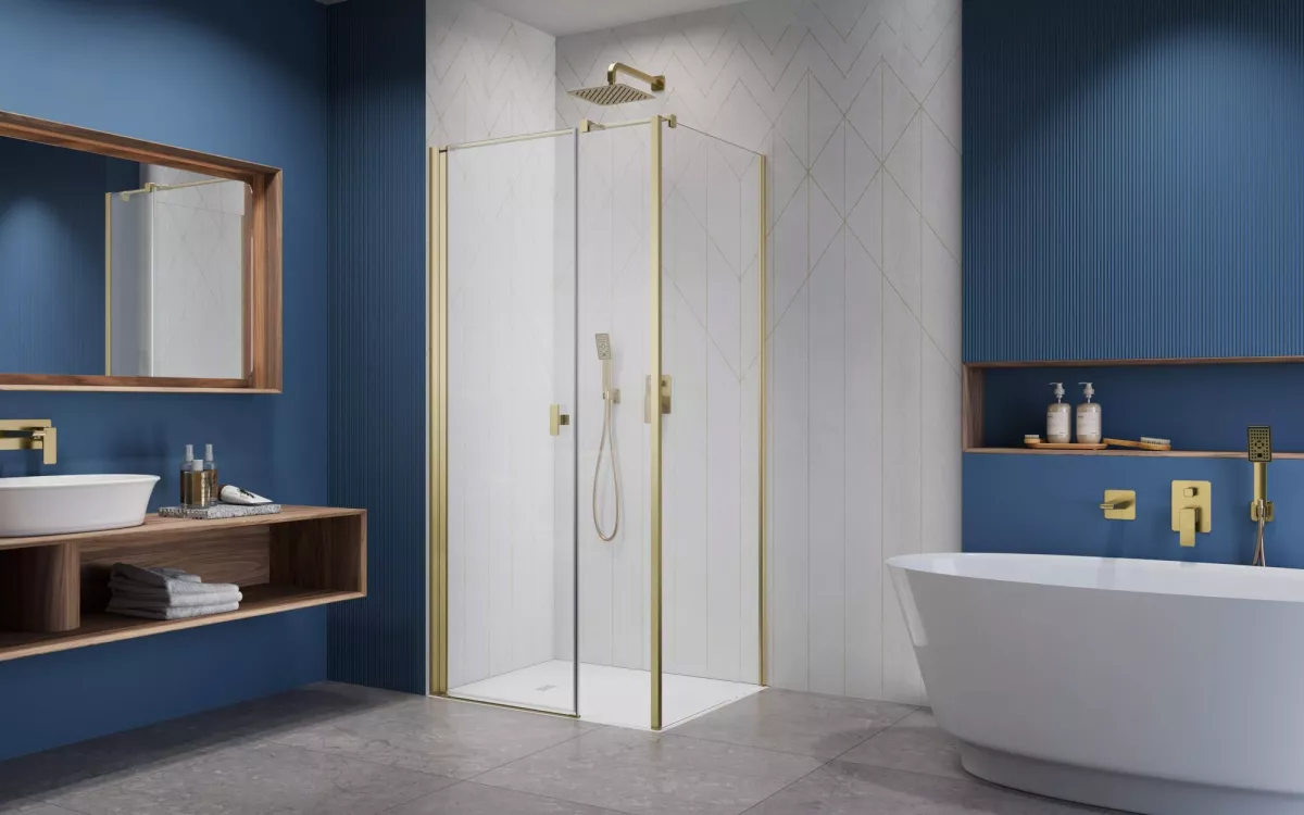 Nes Brushed Gold KDS I szálcsiszolt arany zuhanykabin enteriőr (a képen balos zuhanykabin látható)