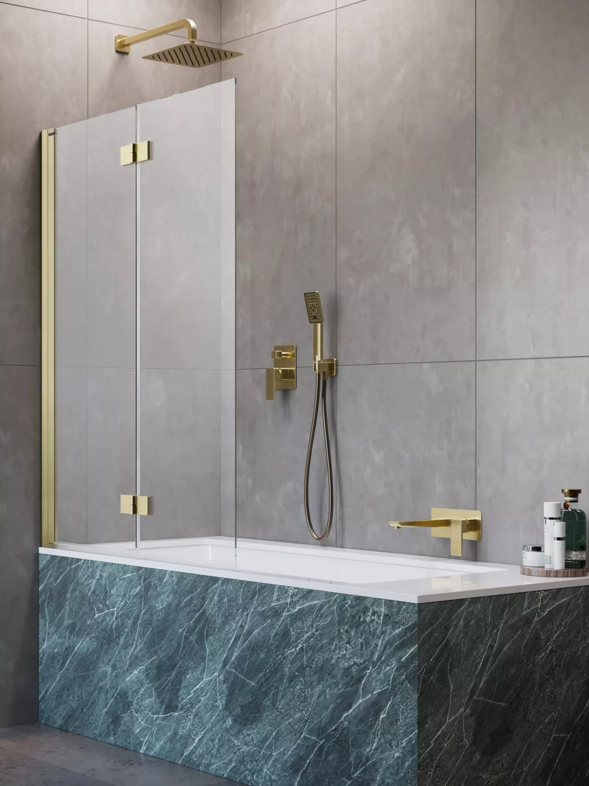 Nes Brushed Gold PND I szálcsiszolt arany kádparaván (a képen balos kádparaván látható)