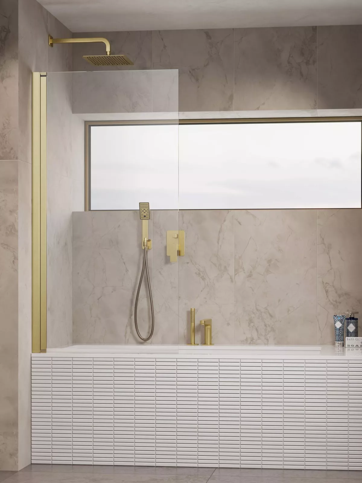 Nes Brushed Gold PNJ I szálcsiszolt arany kádparaván (a képen balos kádparaván látható)