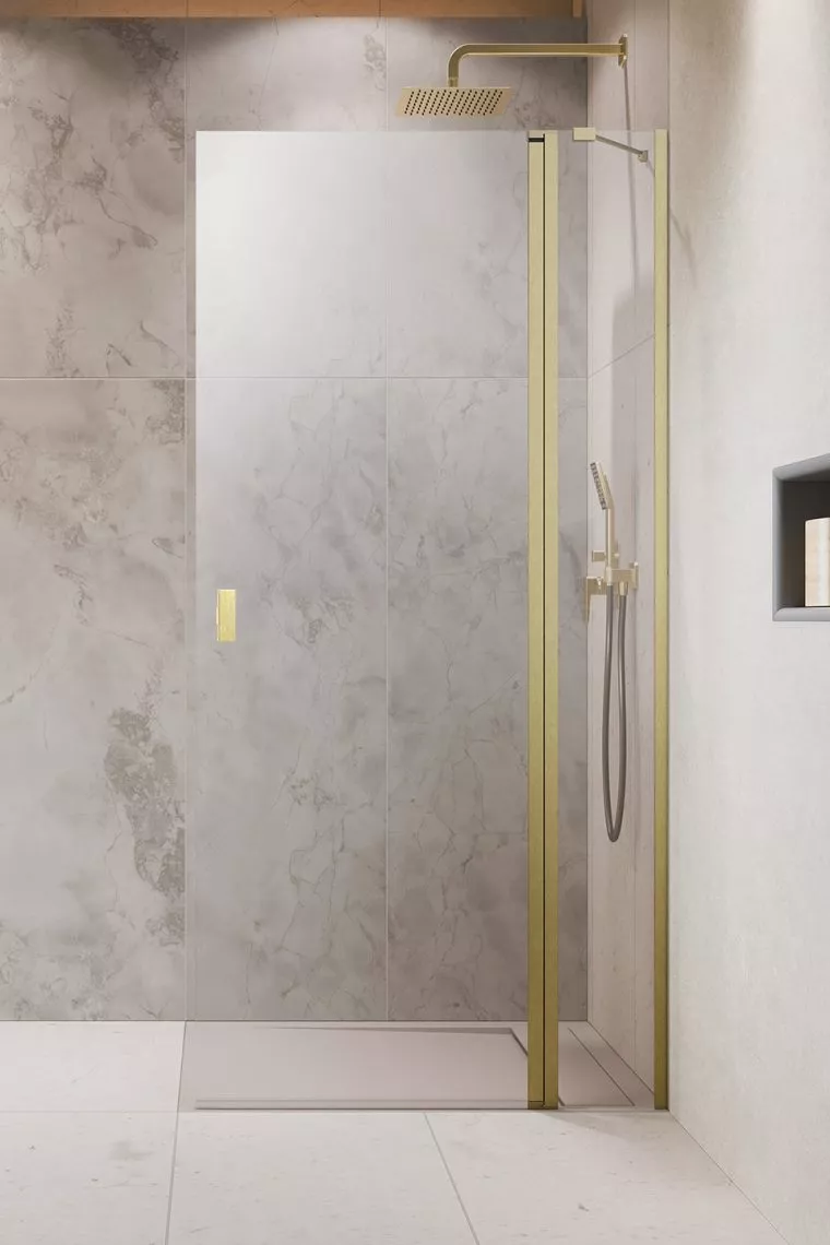 Nes Brushed Gold Walk-in KDD II szálcsiszolt arany zuhanyfal (a képen jobbos zuhanyfal látható)
