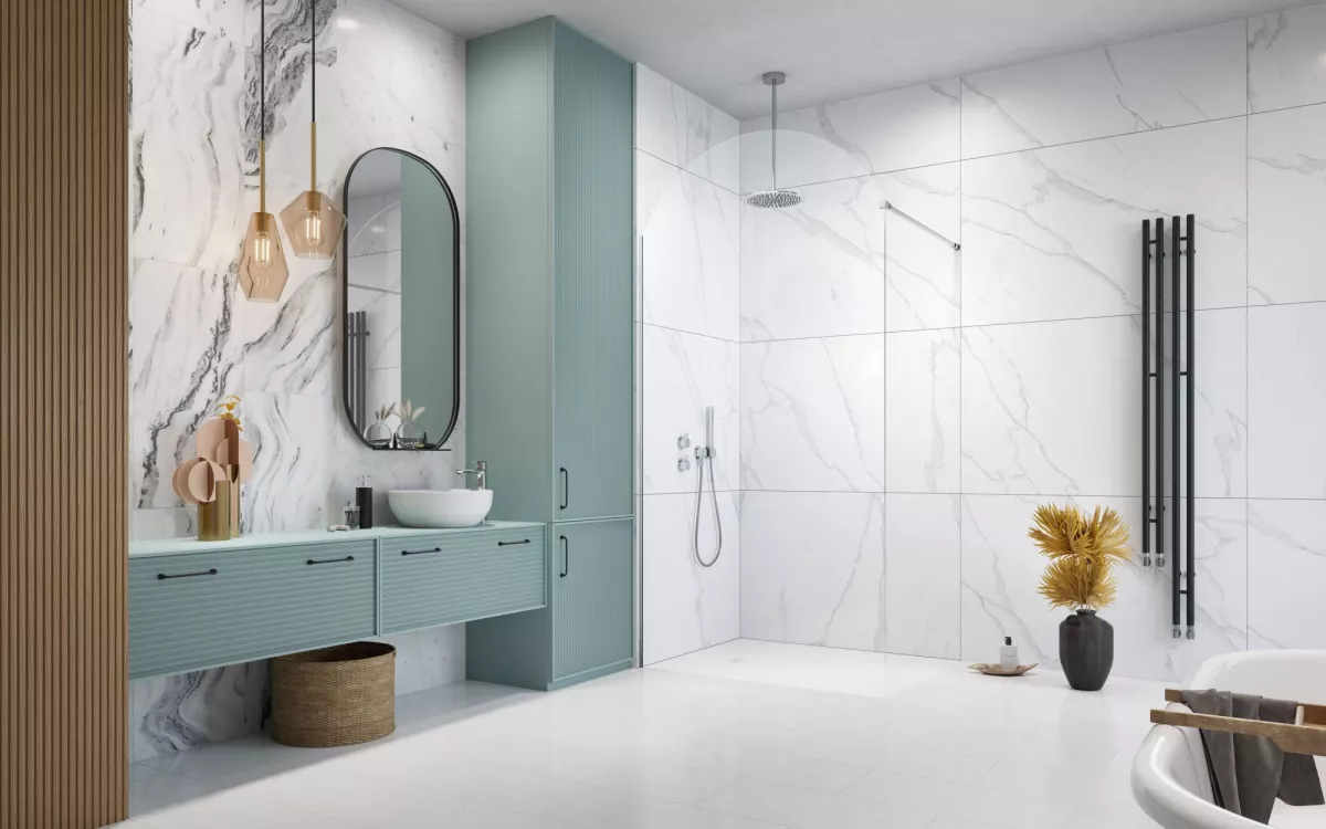 Volta II Walk-in zuhanyfal enteriőr (a képen balos zuhanyfal látható)