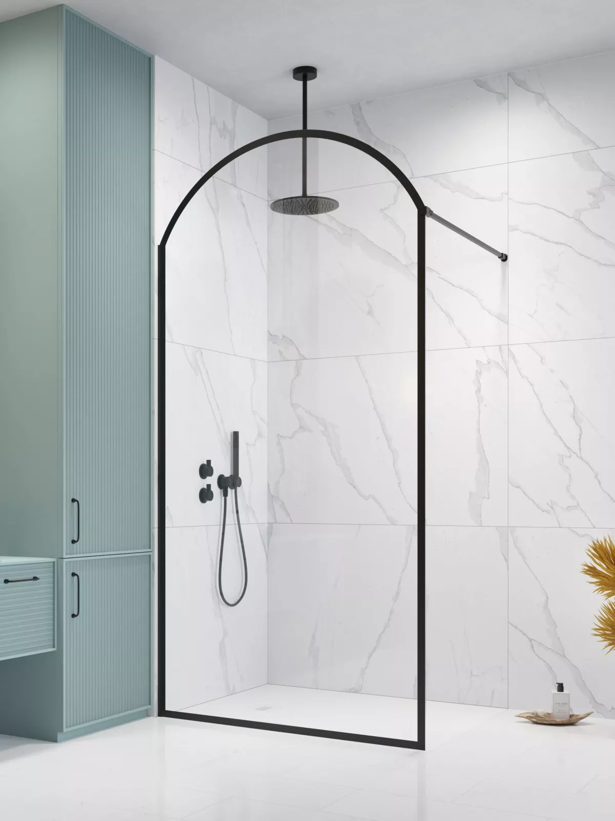 Volta Black II Frame fekete Walk-in zuhanyfal (a képen balos zuhanyfal látható)