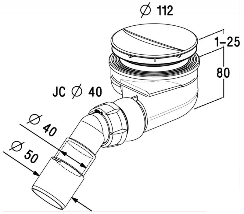 TurboFlow TB90P zuhanytálca szifon műszaki rajz