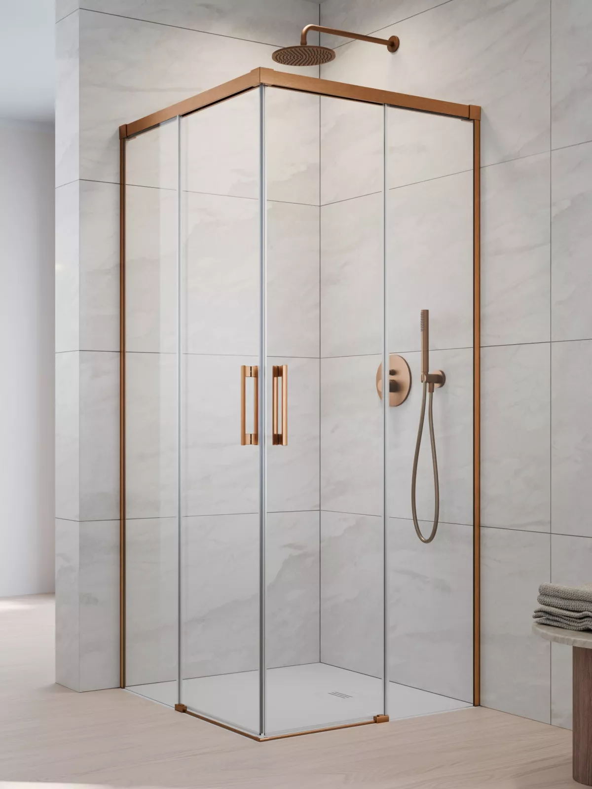 Idea Brushed Copper KDD szögletes szálcsiszolt réz zuhanykabin