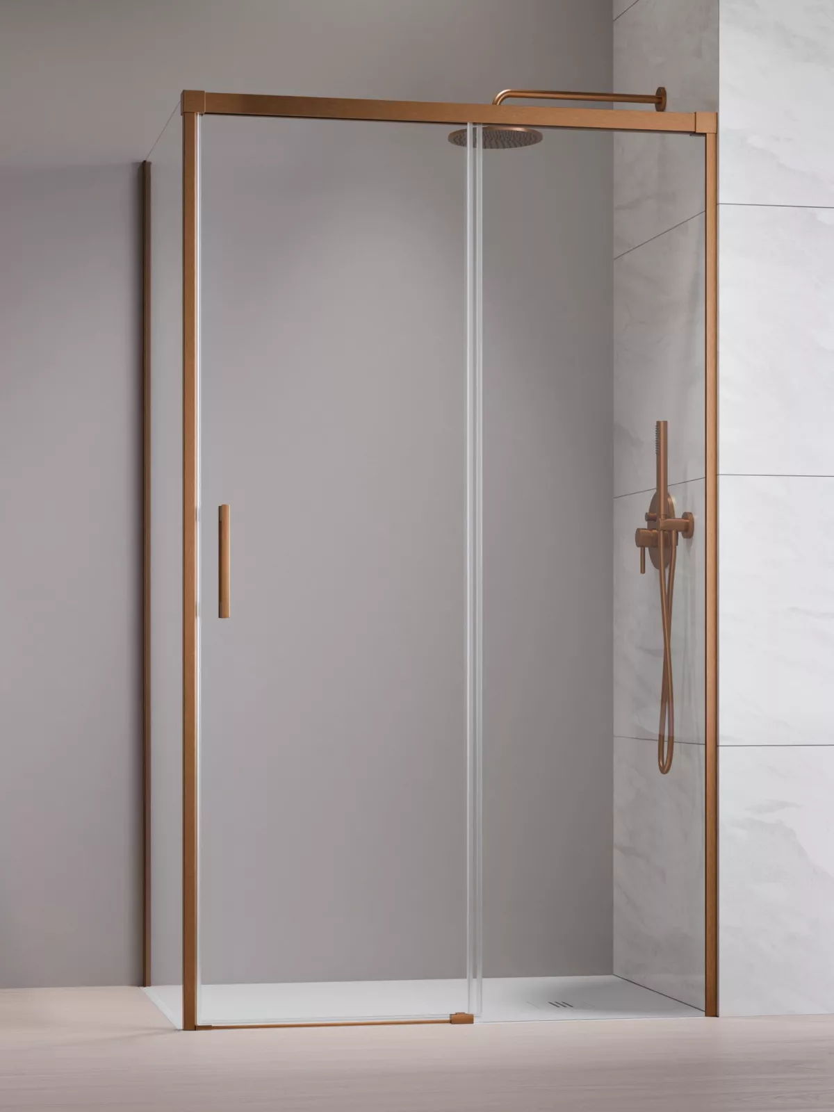 Idea Brushed Copper KDJ szögletes szálcsiszolt réz zuhanykabin (a képen jobbos zuhanykabin látható)
