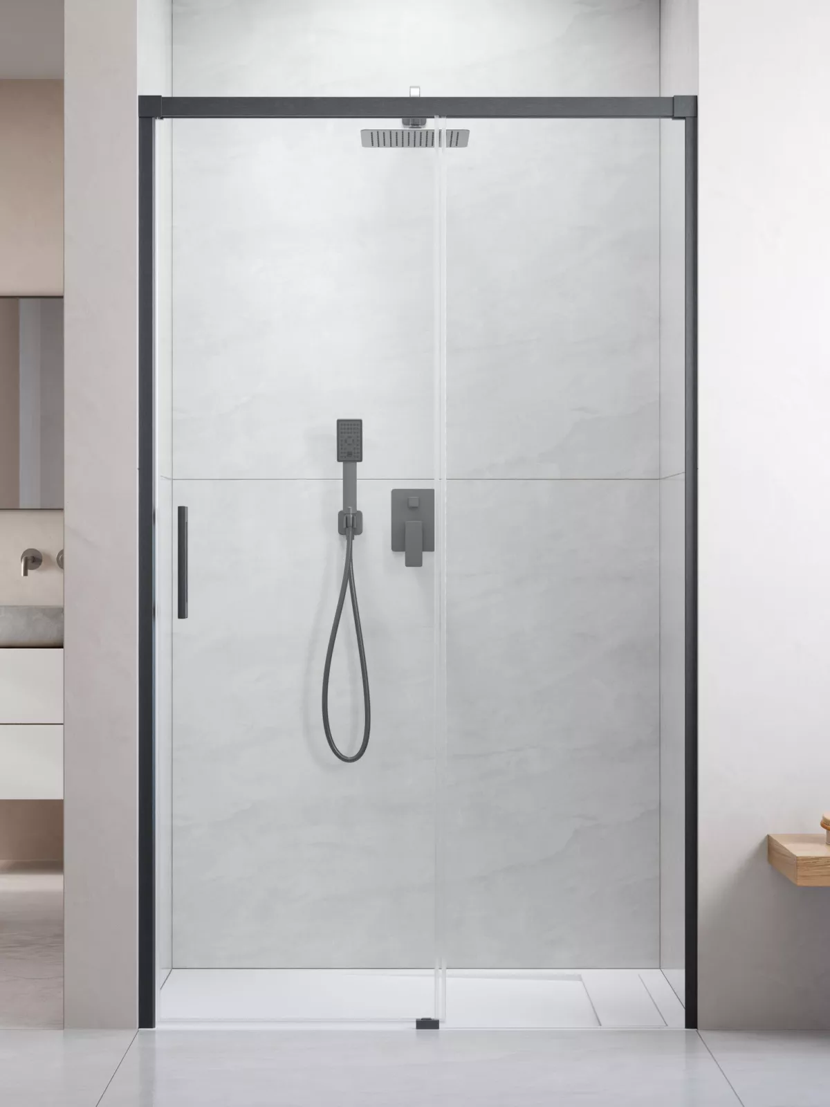 Idea Brushed GunMetal DWJ szögletes szálcsiszolt fegyvermetál zuhanyajtó (a képen jobbos zuhanyajtó látható)
