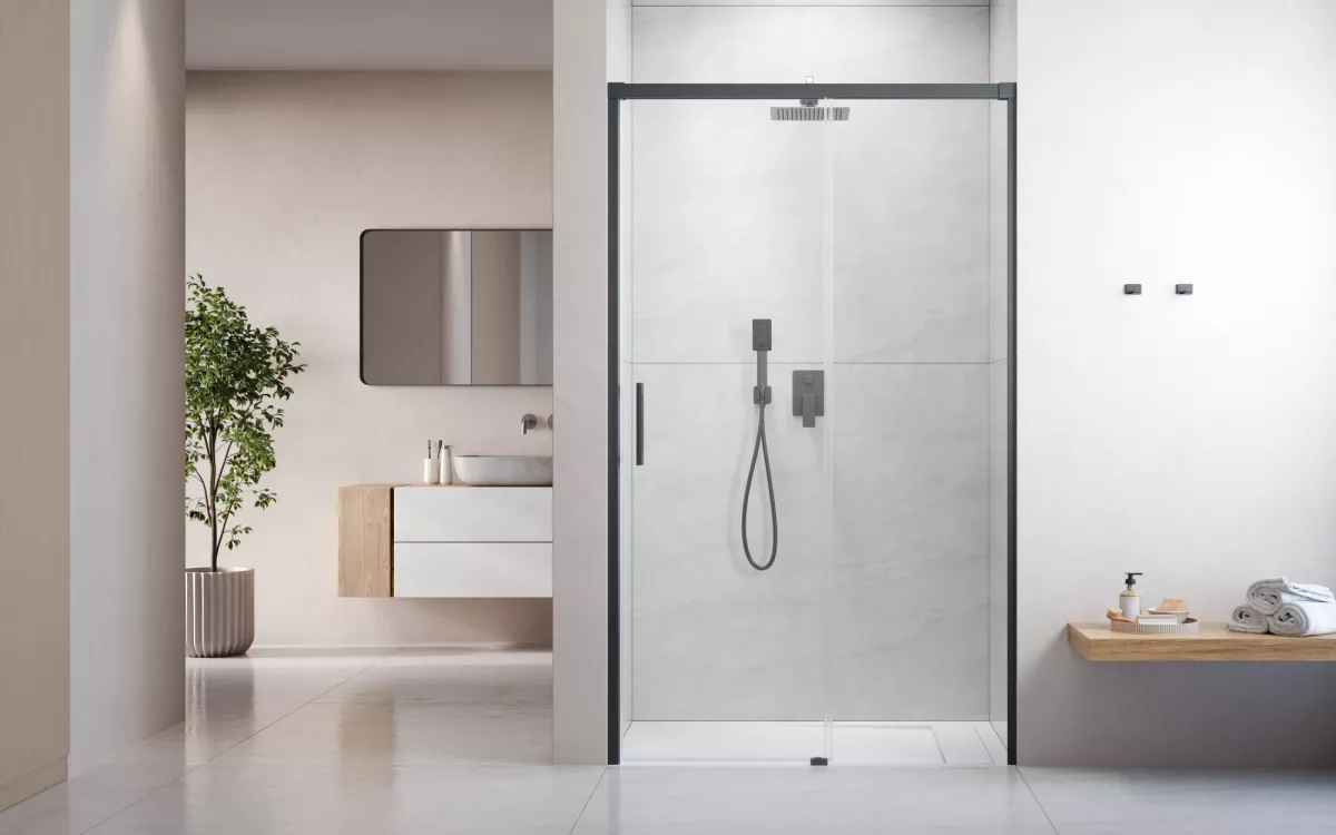 Idea Brushed GunMetal DWJ szögletes szálcsiszolt fegyvermetál zuhanyajtó enteriőr (a képen jobbos zuhanyajtó látható)
