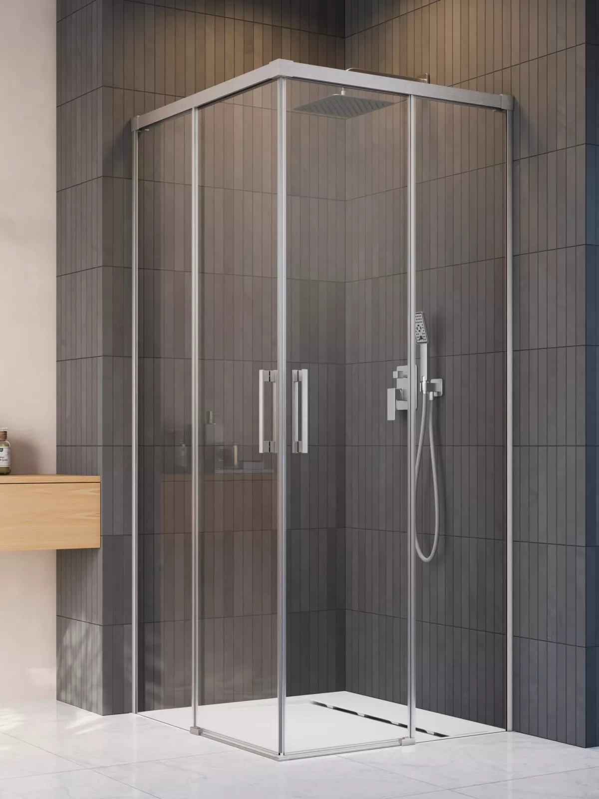 Idea Brushed Nickel KDD szögletes szálcsiszolt króm zuhanykabin