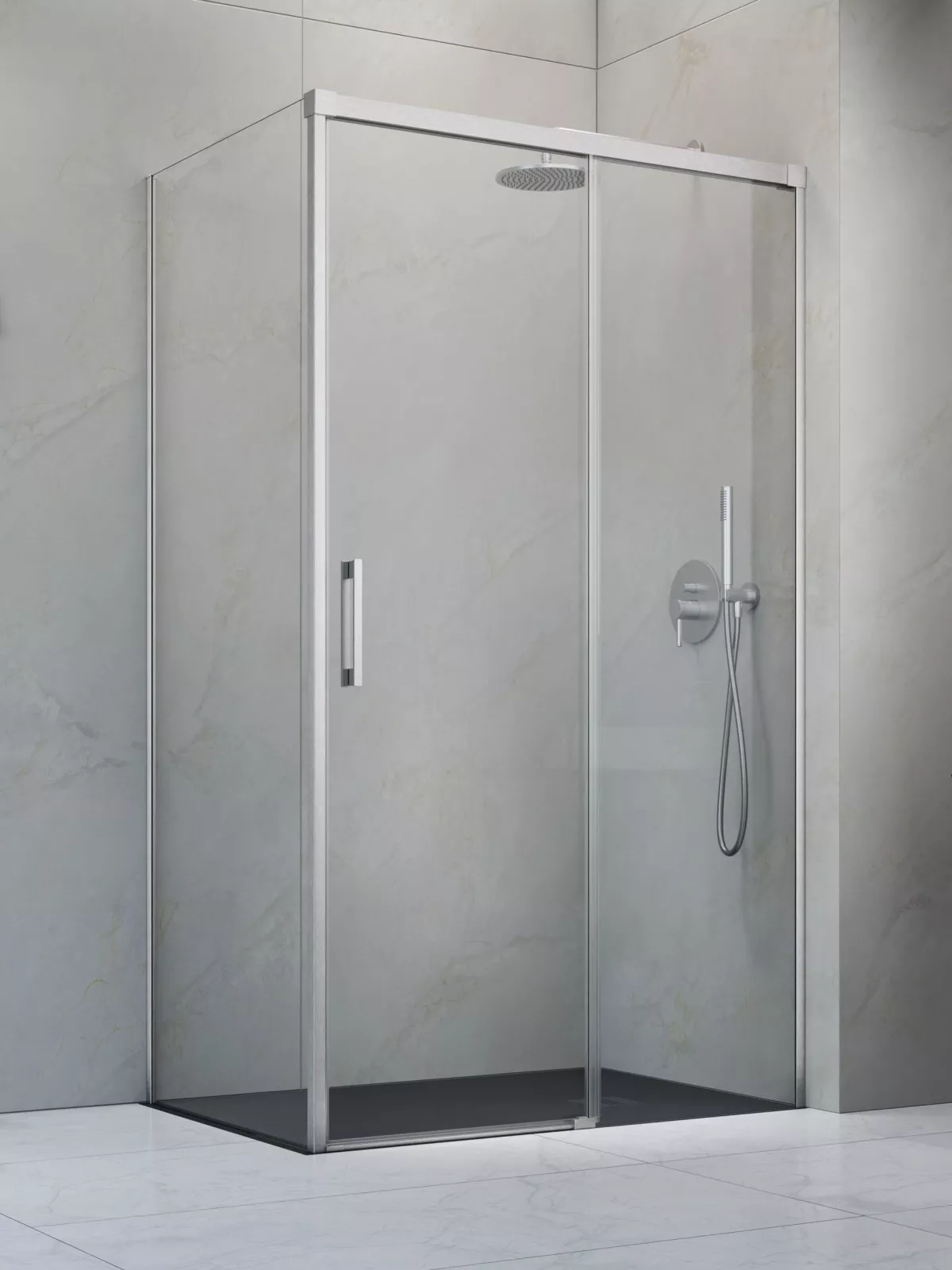 Idea Brushed Nickel KDJ szögletes szálcsiszolt króm zuhanykabin (a képen jobbos zuhanykabin látható)